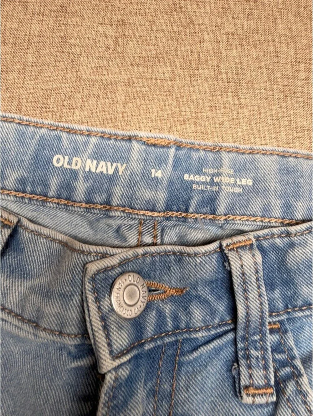 Old Navy Kids Built-In Tough High Rise Baggy Wide Leg Jeans Light Wash 14